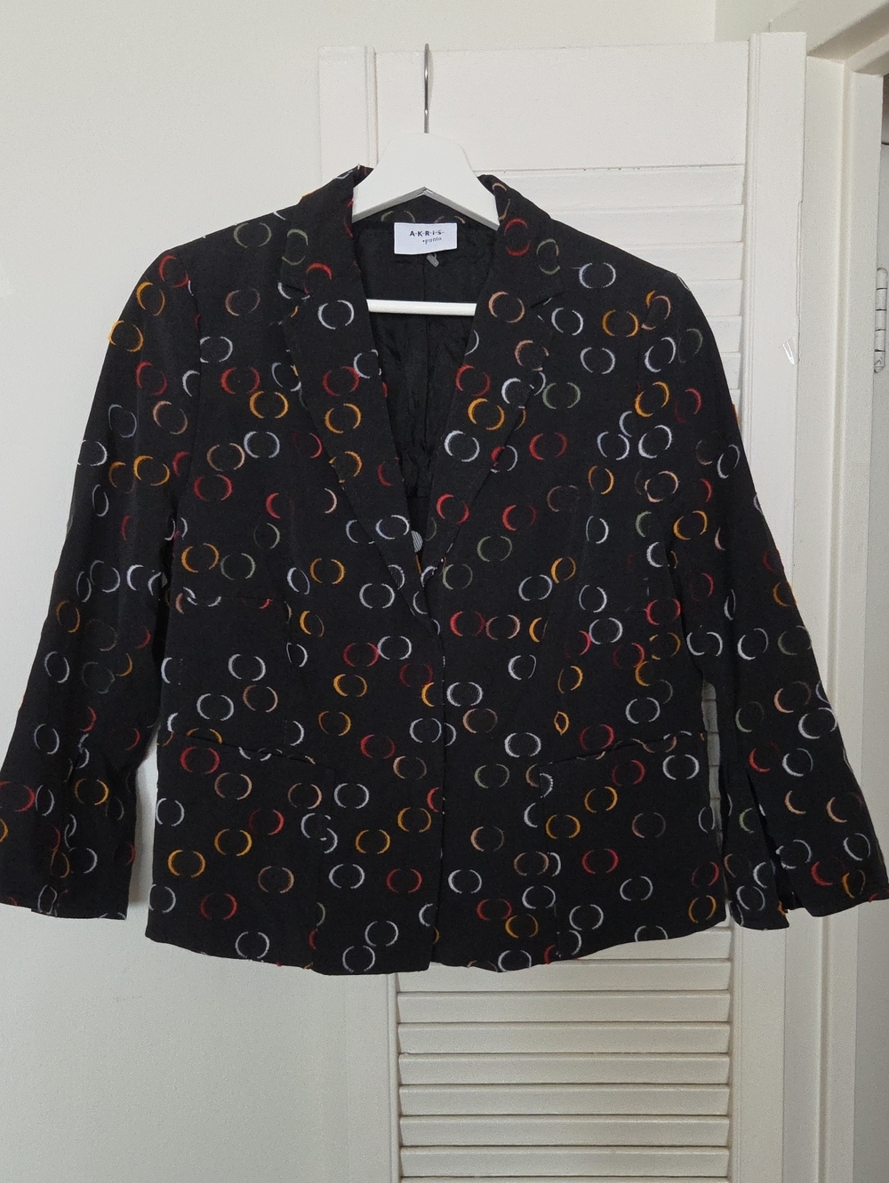 Akris Punto Black Blazer with Multicolor Crescent Print Size US14